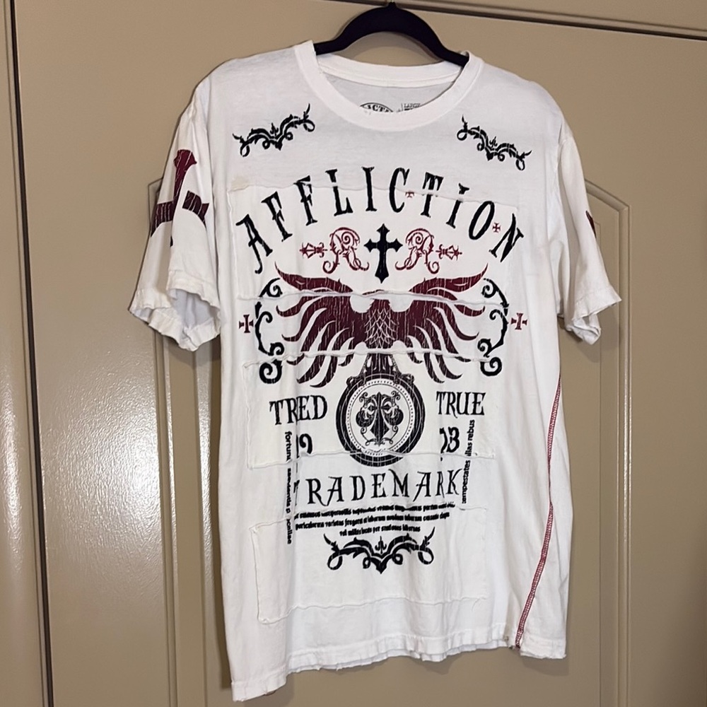 Affliction Men's White Distressed Graphic T-Shirt